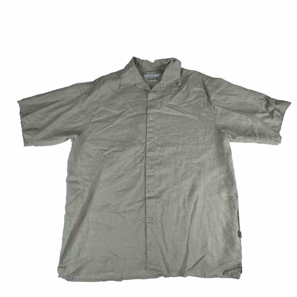 D. Icon Linen Shirt Mens XXL Beige Short Sleeve Button Up 2XL Vacation Beach Vtg